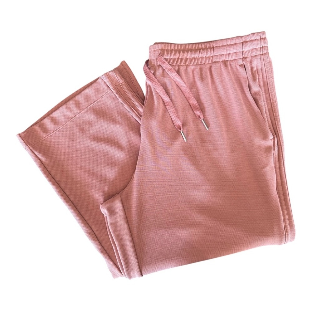 Halara Wide Leg Pants Women size XL Waffle Pink Dusty Rose Split Hem Drawstring